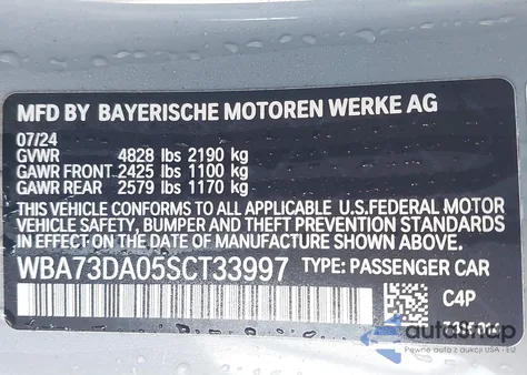 2025 BMW M440I z USA, uszkodzony, nr VIN WBA73DA05SCT33997